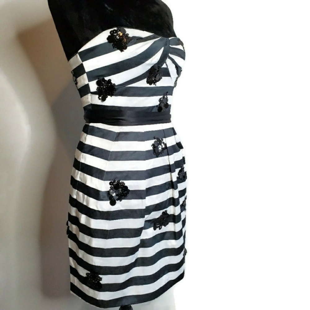BCBGmaxazria Striped Sequins Strapless Mini Dress